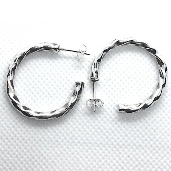 TAXCO Sterling Silver Twisted Rope Post Back Round Hoops 925 Earrings - Picture 6 of 6